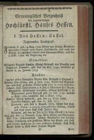 Genealogisches Verzeichniß des gegenwaertigen Hochfuerstl. Hauses Hessen