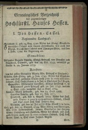 Genealogisches Verzeichniß des gegenwaertigen Hochfuerstl. Hauses Hessen
