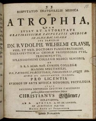 Disputatio Inauguralis Medica De Atrophia