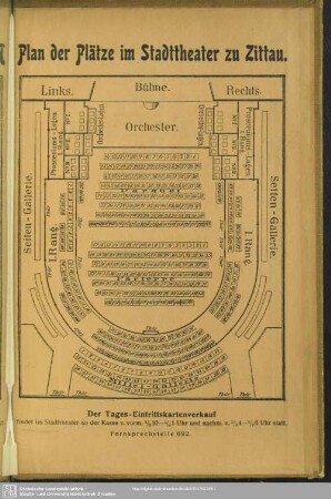 Plan der Plätze im Stadttheater zu Zittau