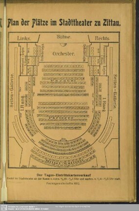 Plan der Plätze im Stadttheater zu Zittau