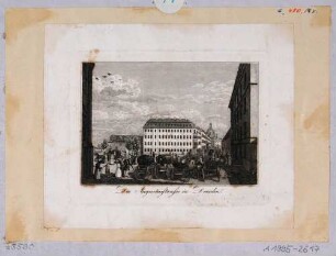 Dresden, der Schlossplatz nach Osten mit Blick auf die Treppe zur Brühlschen Terrasse und das Palais Fürstenberg, rechts die Augustusstraße