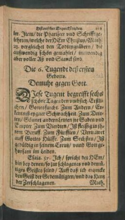 Die 6. Tugendt deß ersten Gebotts. Demuht gegen Gott.
