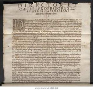 Director Et Caeteri Professores Illustris Casimiriani Saxonici, discentibus in eo S. : Doctrinam, quam D. Apostolus Paulus, in Evangelio, quod praedicabat ... P.P. sub sigillo in valvis Casimiriani, feria, I. Pasch. Anno Domini M.DC.XX.