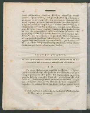 Sectio Quarta. De Usu Coniunctionis Argumentorum Internorum Et Externorum Pro Religionis Christianae Divinitate
