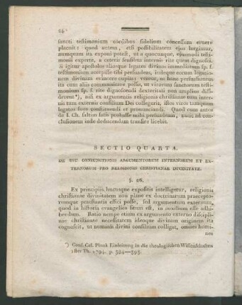 Sectio Quarta. De Usu Coniunctionis Argumentorum Internorum Et Externorum Pro Religionis Christianae Divinitate
