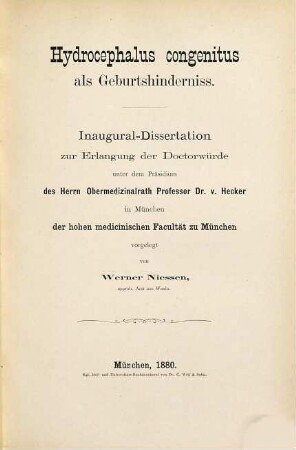 Hydrocephalus congenitus als Geburtshinderniß