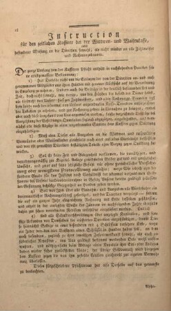 Instruction für den zeitlichen Kassirer bei der Wittwen- und Waisenkasse ...