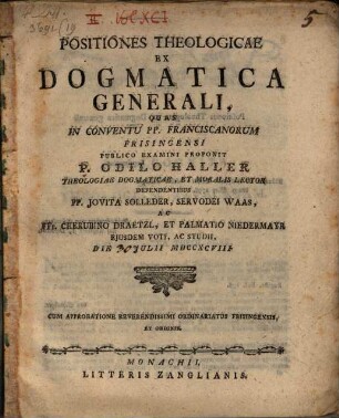 Positiones theologicae ex dogmatica generali