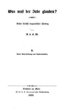 Ueber Auferstehung und Unsterblichkeit