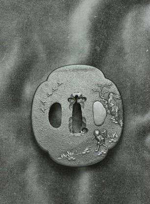 Tsuba (Stichblatt) mit Bauer und Vogelzug