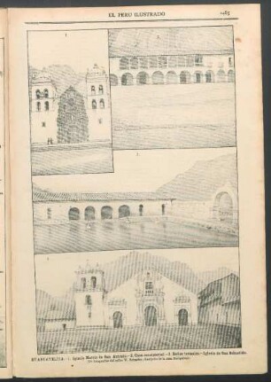[Vistas de] Huancavelica. : 1. Iglesia Matriz de San Antonio. - 2. Casa consistorial. - 3. Baños termales. - 4. Iglesia de San Sebastián. (De fotografías del señor W. Schaefer, discípulo de la casa Bacigalupi)