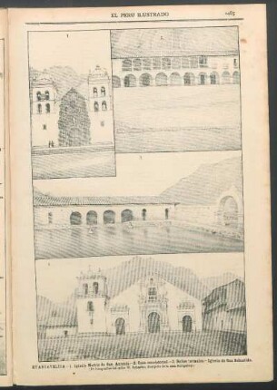 [Vistas de] Huancavelica. : 1. Iglesia Matriz de San Antonio. - 2. Casa consistorial. - 3. Baños termales. - 4. Iglesia de San Sebastián. (De fotografías del señor W. Schaefer, discípulo de la casa Bacigalupi)