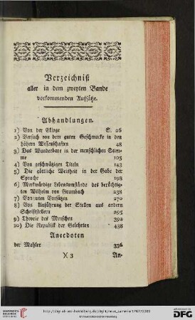 Verzeichniß aller in dem zweyten Bande befindlichen Stuecke
