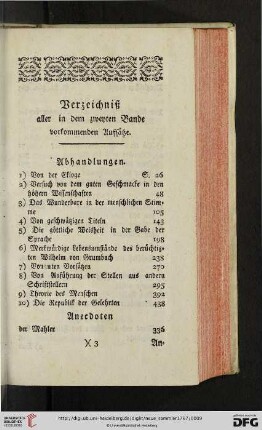 Verzeichniß aller in dem zweyten Bande befindlichen Stuecke