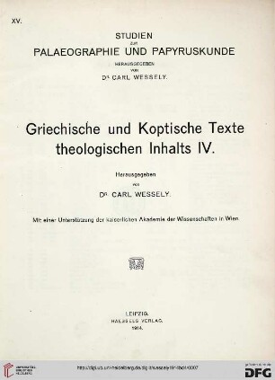 Band 4: Griechische und koptische Texte theologischen Inhalts