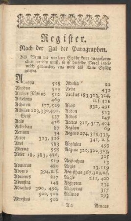 Register. Nach der Zal der Paragraphen