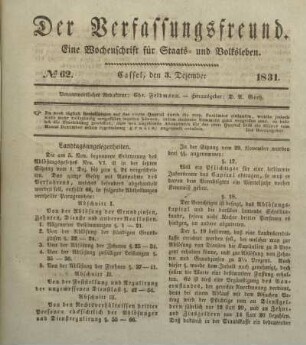 № 62. Cassel, den 3. Dezember 1831.