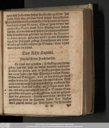 Das Achte Capittel. Von der Erden Fruchtbarkeit.