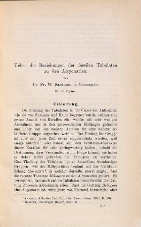 Ueber die Beziehungen der fossilen Tabulaten zu den Alcyonarien ...