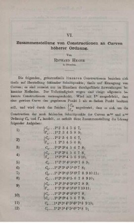 VI. Zusammenstellung von Constructionen an Curven höherer Ordnung.