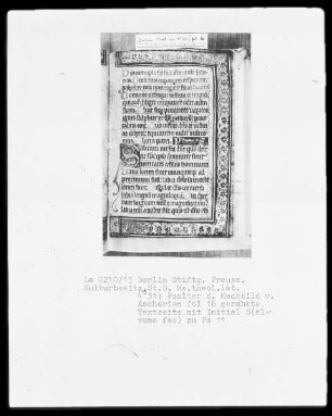 Psalter der Mechthild von Anhalt — Initiale S (alvume fac) und Dreiviertelbordüre, Folio 16recto