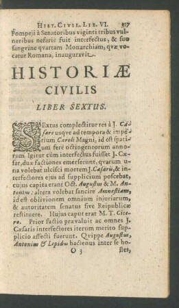Historiae Civilis Liber Sextus.