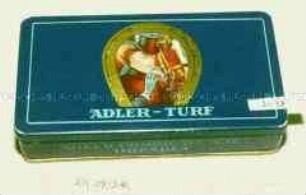Blechdose für 50 Stück Zigaretten "ADLER-TURF" (Abbildung Dame mit Pferd im Hufeisen)