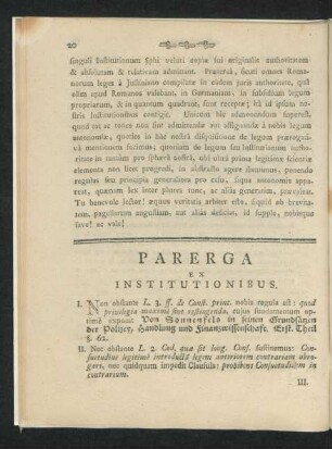 Parerga Ex Institutionibus.