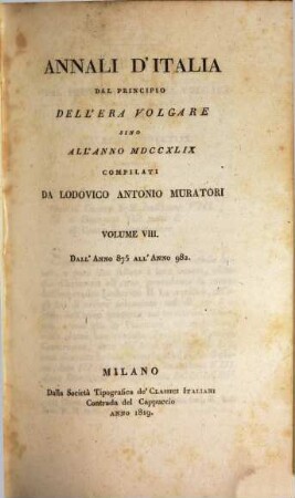 Annali d'Italia dal principio dell'era volgare sino all'anno MDCCXLIX, 8. Dall'anno 875 all'anno 982