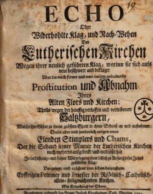 Echo oder widerholte Klag, und Nach-Wehen der Luther. Kirchen