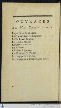 Ouvrages de Mr. Caraccioli.