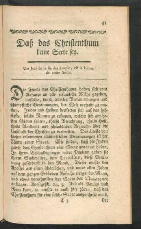 Daß das Christenthum keine Secte sey.