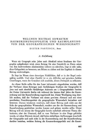 Welchen Beitrag erwarten Raumordnungspolitik und Raumplanung von der geographischen Wissenschaft?