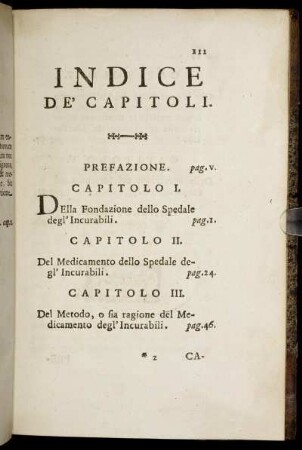Indice De' Capitoli.