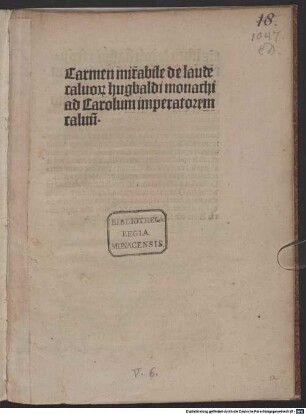 Ecloga de laude calvorum ad Carolum calvum imperatorem : mit Vita des Hucbaldus aus De scriptoribus ecclesiasticis von Johannes Trithemius