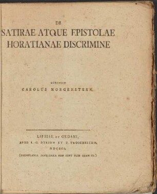 De Satyrae Atque Epistolae Horatianae Discrimine