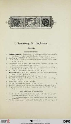 I. Sammlung Dr. Buchenau (Nr. 1-760)
