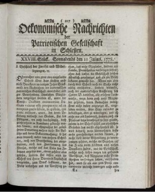 XXVIII. Stück. Sonnabends den 11 Julius. 1778.