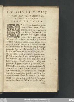 Ludovico XIII Christianiss. Francorum Et Navarrae Regi. Hugo Grotius.
