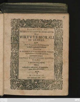 Disputatio III. Exercitationum Ethicarum, De Virtute Morali In Genere