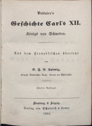 [Geschichte Carl's XII., Königs von Schweden] Voltaire's Geschichte Carl's XII., Königs von Schweden