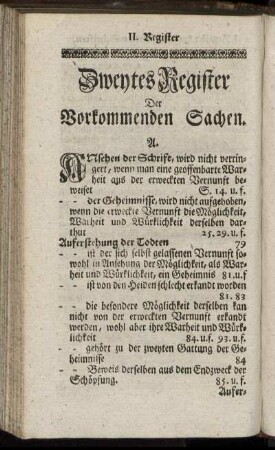 Zweytes Register Der Vorkommenden Sachen.