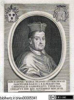 Vitae et res gestae pontificum Romanorum et S.R.E. cardinalium a Clemente X. usque ad Clementem XII. scriptae a Mario Guarnacci : quibus perducitur ad nostra haec tempora historia eorundem ab Alphonso Ciacconio aliisque descripta a S. Petro ad Clementem IX, Tomus Primus / Mario GuarnacciPorträt des Kardinals Giovanni Maria Gabrielli - Vita et res gestae ponteficum Romanorum Clemens X - Clemens XII. Tomus Primus.