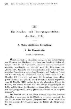 XIII. Die Kranken- und Versorgungsanstalten der Stadt Köln.