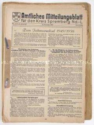 Sammlung amtlicher Mitteilungsblätter des Kreises Senftenberg vom Dezember 1949 bis September 1950 (in Mappe abgeheftet)