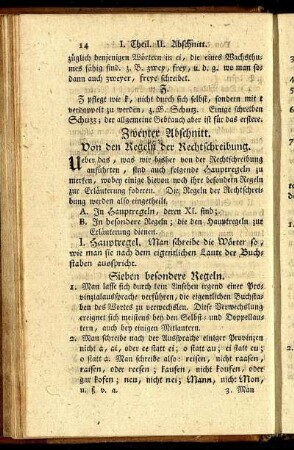 Zweyter Abschnitt. Von den Regeln der Rechtschreibung.