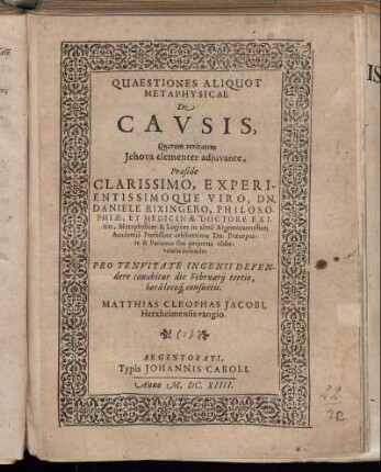 Quaestiones Aliquot Metaphysicae De Causis