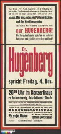 Plakat der DNVP zu einer Wahlkundgebung am 4. November 1932 in Braunschweig