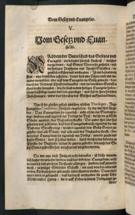 "V. Vom Gesetz und Evangelio"